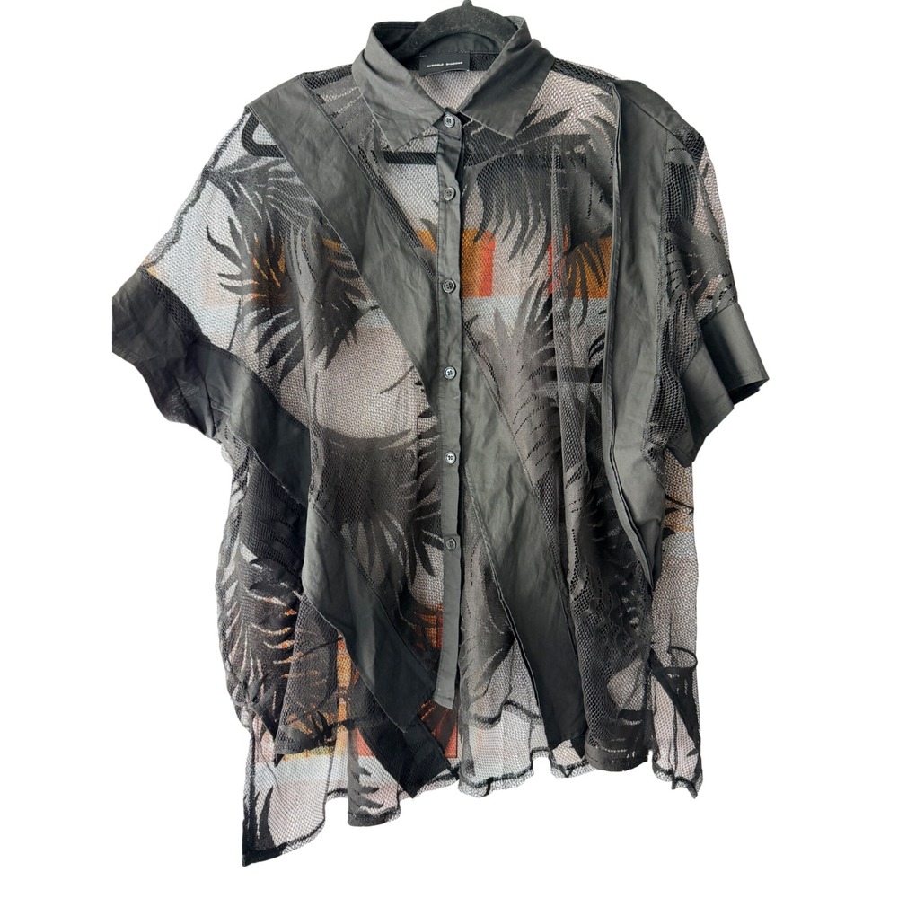 Marigold Shadows Mesh Palm Leaf Sheer Button Down Shirt Size OS